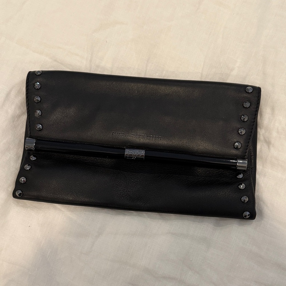 Diane Von Furstenberg Black Leather Studded Clutch